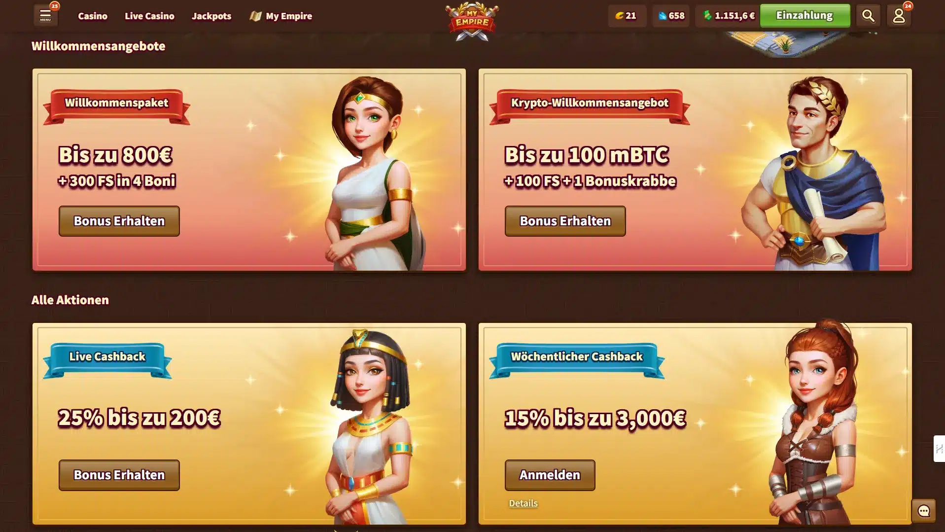 MyEmpire Casino Bonusangebote und Promotions