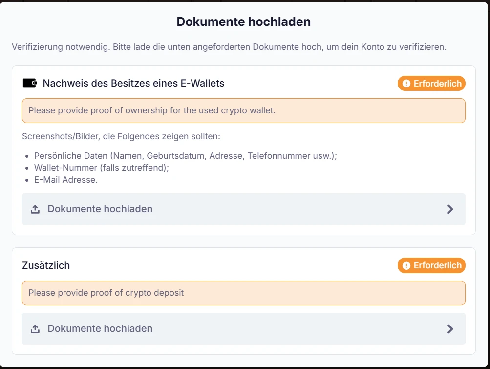 Lanista-Verifizierung: Nachweis der Wallet und der Krypto-Einzahlung erforderlich